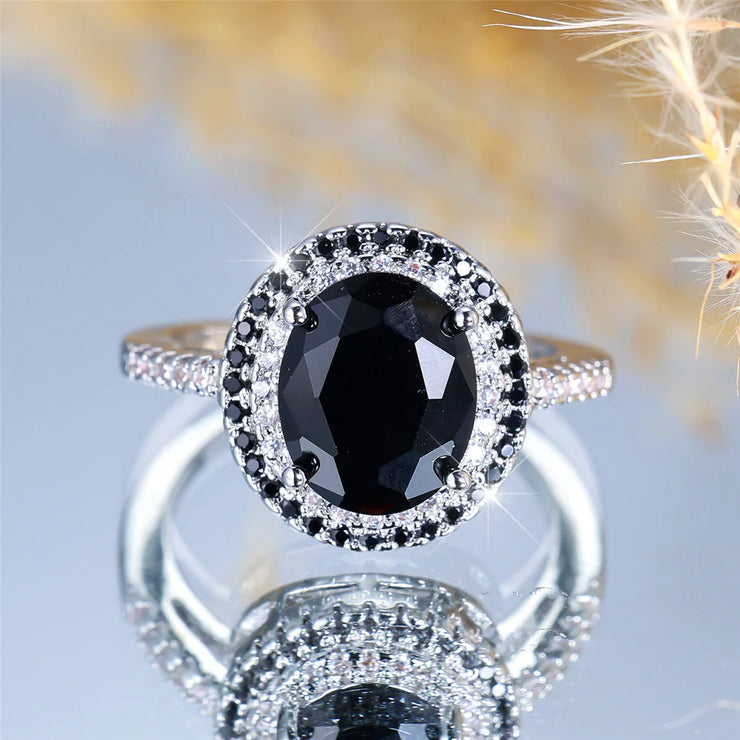 LUXARY BLACK ZIRCON STONE OVAL RING
