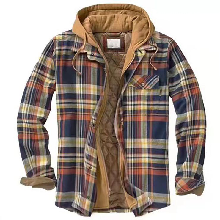 Men's Quilted Lined Button Down Plaid Shirt