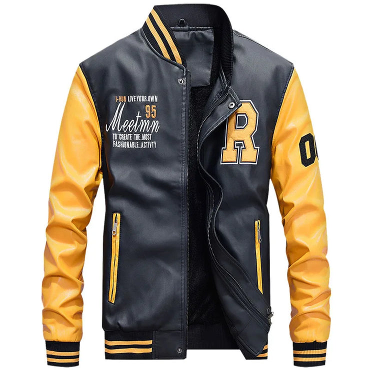 NEW EMBROIDERED THICKENED PLUSH BASEBALL  LEATHER LACKET