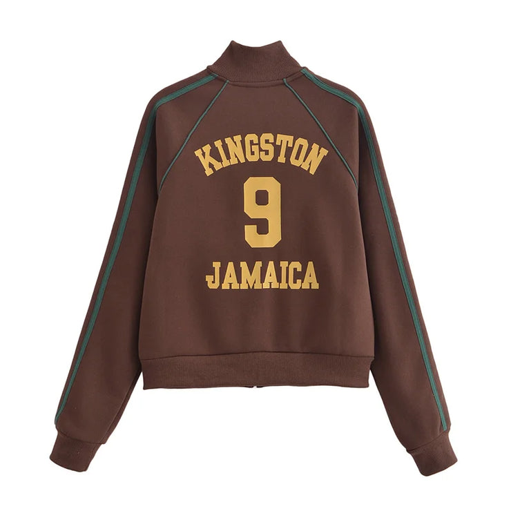 Printed Lettering Comfortable Zipper jacket / jogger