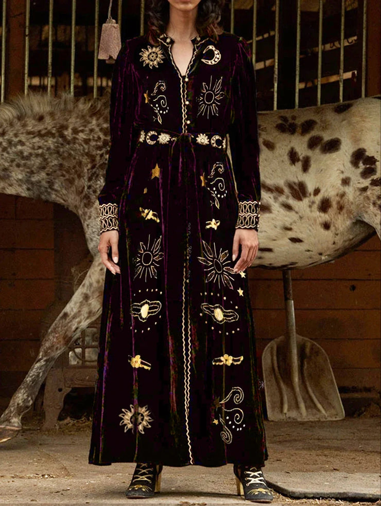 LUXARY VELVET FALL BELT LONG BRITISH STYLE OVERCOAT