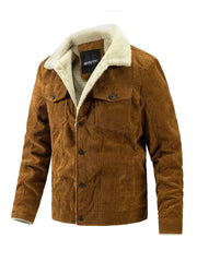 Men's Fleece Collar  Button Warm Cushion Corduroy Jacket