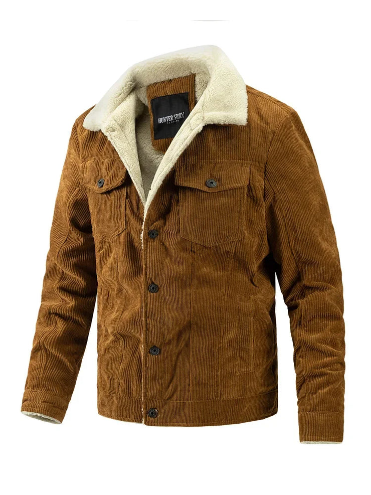 Men's Fleece Collar  Button Warm Cushion Corduroy Jacket