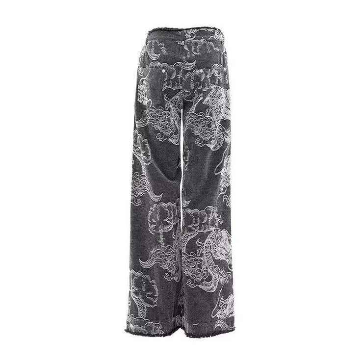 Sweet Spicy Dragon Pattern Embroidery Jeans