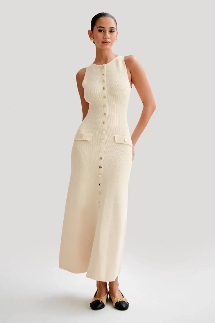 Women's Elegant Knitted Single Breasted Long Dress