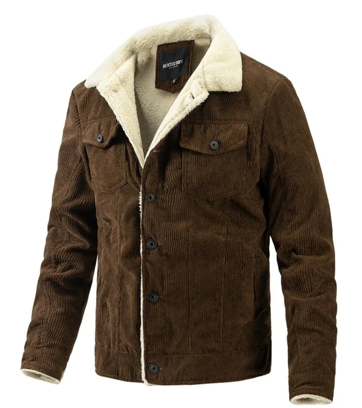 Men's Fleece Collar  Button Warm Cushion Corduroy Jacket