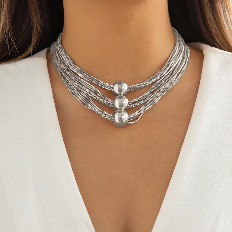 Gothic Layered Big Ball Pendant Choker Necklace