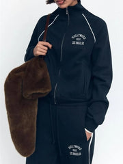 Women's Stand Collar Flannel sports set