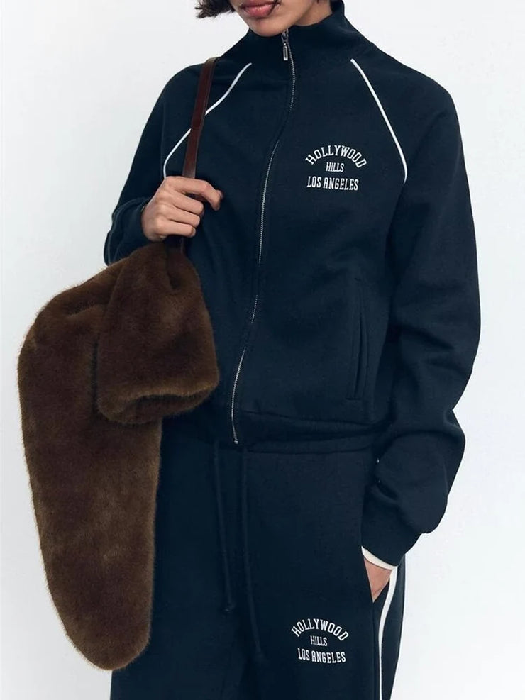 Women's Stand Collar Flannel sports set