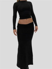 O-NECK LONG SLEEV SPRING TWO PIECE  SET OF SKIRT