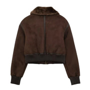 Luxury Standing Neck Contrast Strap Decoration Loose Double sided Jacket