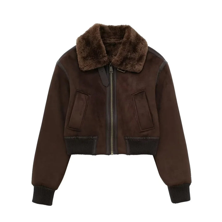Luxury Standing Neck Contrast Strap Decoration Loose Double sided Jacket