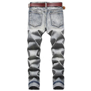 New Men's Nostalgic Retro Ripped Embroidered Jeans