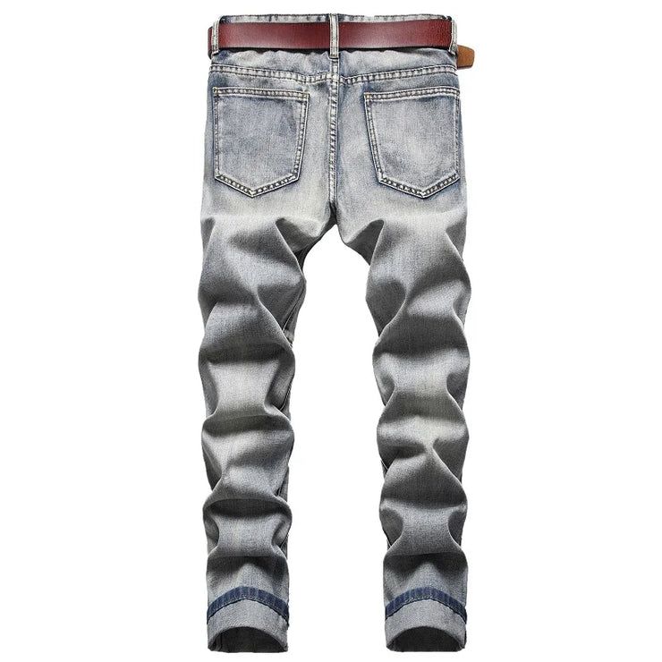New Men's Nostalgic Retro Ripped Embroidered Jeans