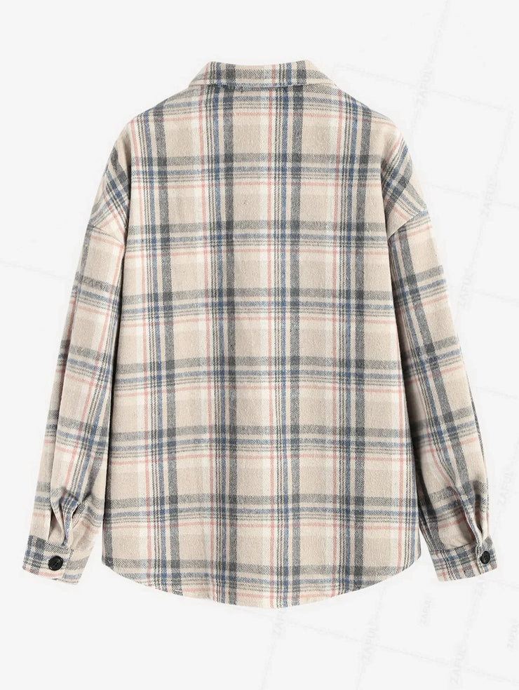ZAFUL VINTAGE PLAID PATTERN SINGLE BREASTED WOOL BLEND SHIRT