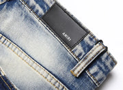 Designer Embroidered Hollow Letter Elastic Mid Rise Denim