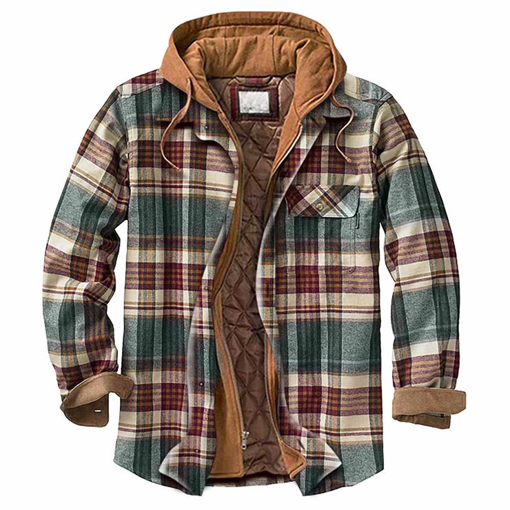 Men's Quilted Lined Button Down Plaid Shirt