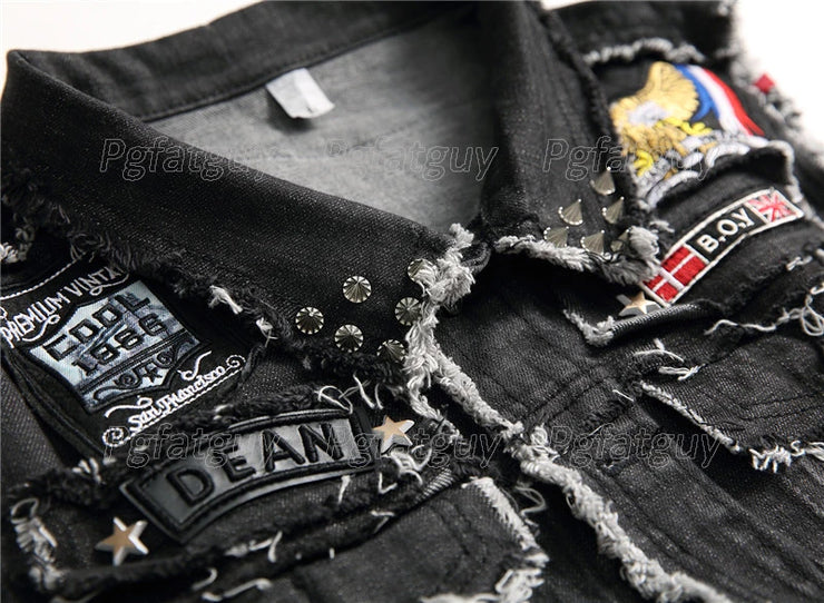 streetwear Black Skull Embroidered two Piece Men's Sets