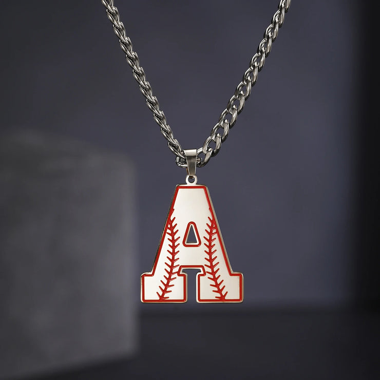 Alphabet A Baseball Pendant Necklace