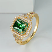 Luxury Crystal Green Zircon Square Stone Ring