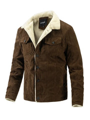 Men's Fleece Collar  Button Warm Cushion Corduroy Jacket