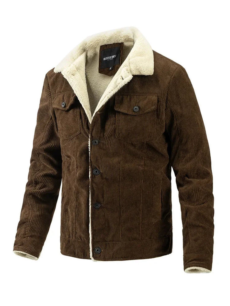 Men's Fleece Collar  Button Warm Cushion Corduroy Jacket