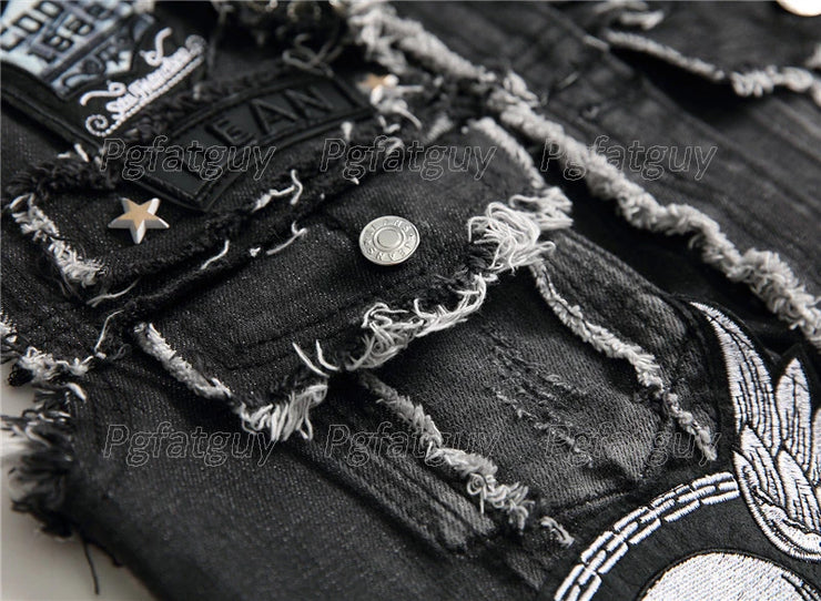 streetwear Black Skull Embroidered two Piece Men's Sets