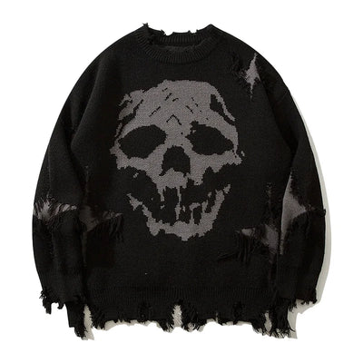 SKULL PSTTERN KNOITTED PULLOVER BREATHABLE LONFG SLEEVE