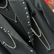 AUTUMN STREETWEAR HARAJAKU BOMBER JACKET CHAIN BLACK SUIT / UNISEX