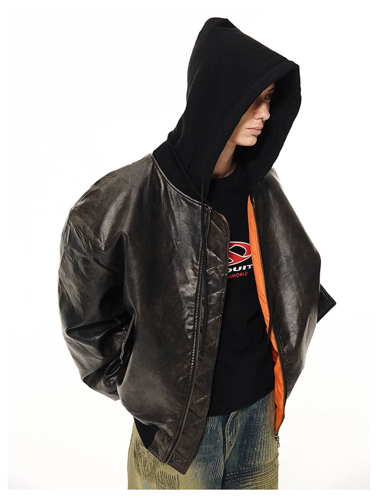 Handsome Oversized Distressed Pu Leather Jacket for Men