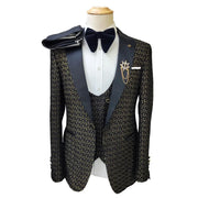 Three piece Gold Palace Printed wedding suit
