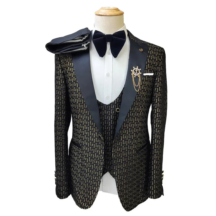 Three piece Gold Palace Printed wedding suit