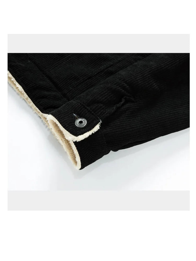 Men's Fleece Collar  Button Warm Cushion Corduroy Jacket