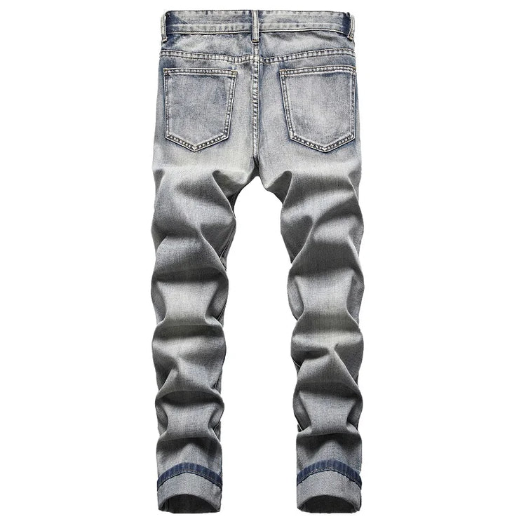 New Men's Nostalgic Retro Ripped Embroidered Jeans