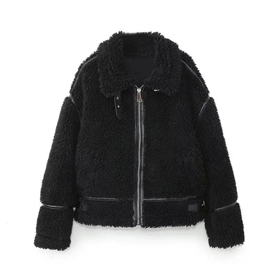 Trendy Velvet Warm Motorcycle Jacket for women