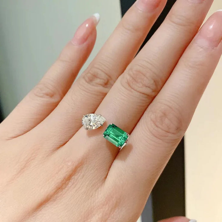 Luxury Trendy Green/White Opening Rings for Women
