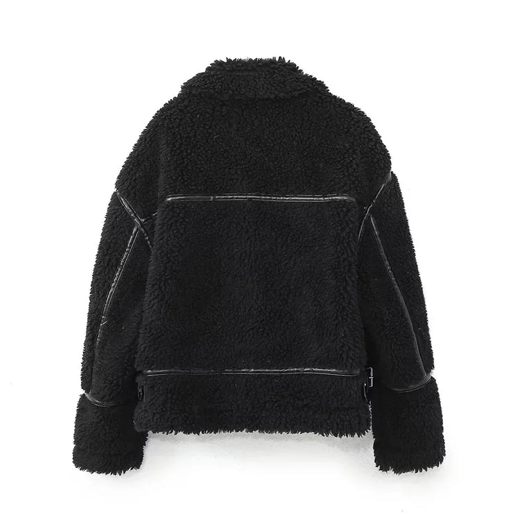Trendy Velvet Warm Motorcycle Jacket for women