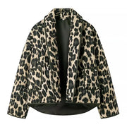 RETRO GREEN BLACK LEOPARD PRINT LAPEL QUILTED COAT
