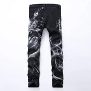 Black Wolf Pattern Printed Punk Straight denim