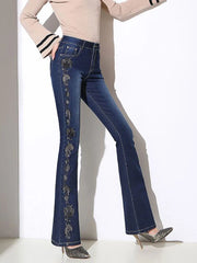 Vintage High Waist Embroidered Flare Jeans
