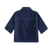 Women's Short Flip Collar Slim fit denim Top Asymmetric Denim