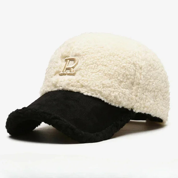 White Brown Lambswool  Warm Plush Trucker Cap