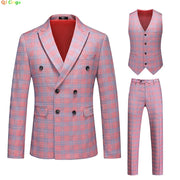 luxury Men's Striped Plaid suit (Jacket +Pants+ Vest)