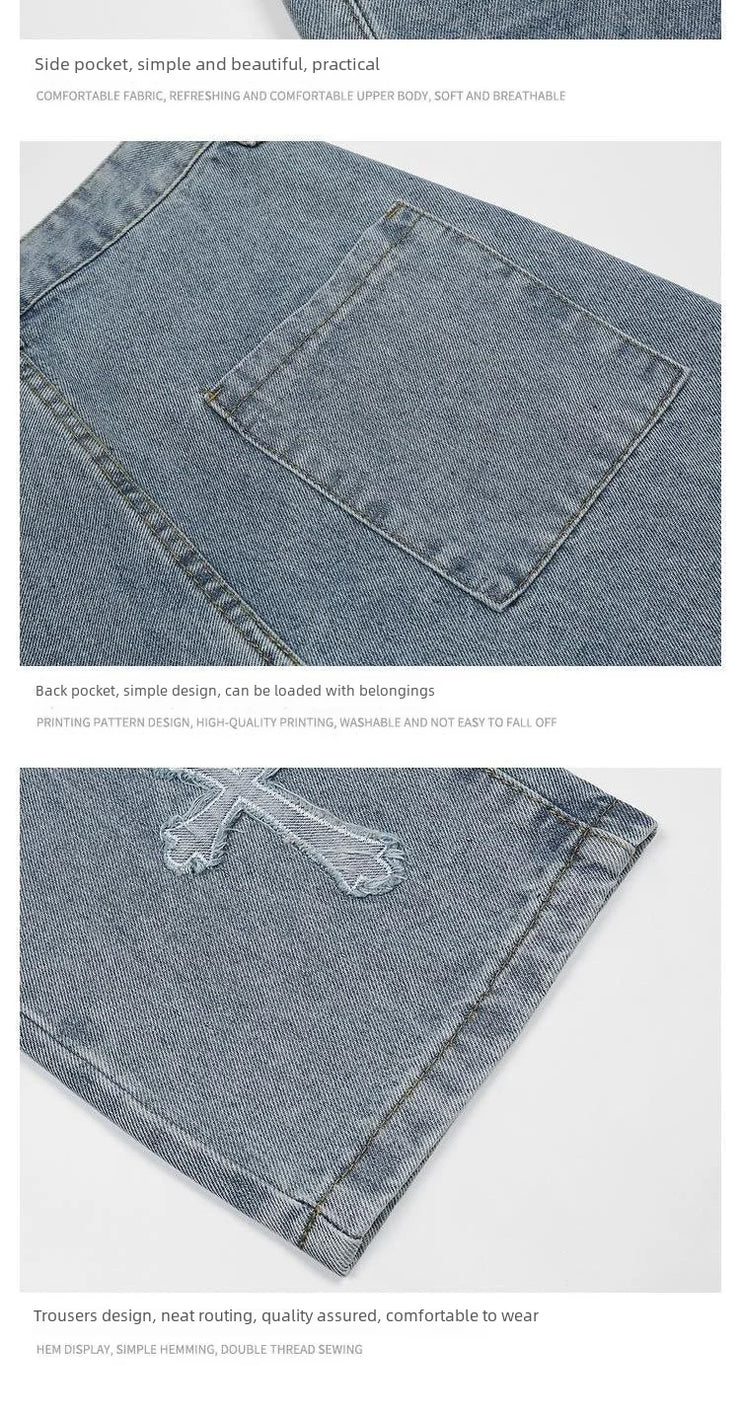 Trendy High-street Cross-stitch Jeans