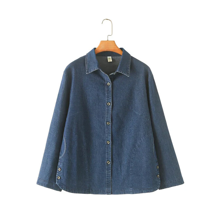 WOMEN'S LOOSE DENIM EMBROIDERED LONG SLEEV