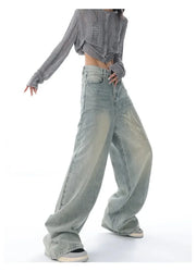 American Retro Old High-waisted wide jeans