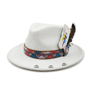 Retro Feather Fedoras Felt Wide Brim Jazz Cap