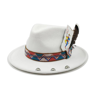 Retro Feather Fedoras Felt Wide Brim Jazz Cap