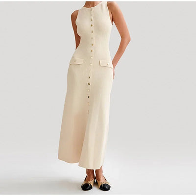 Women's Elegant Knitted Single Breasted Long Dress