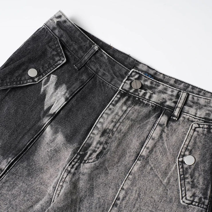 Casual Multi-pocket Washed Bottom Straight jeans